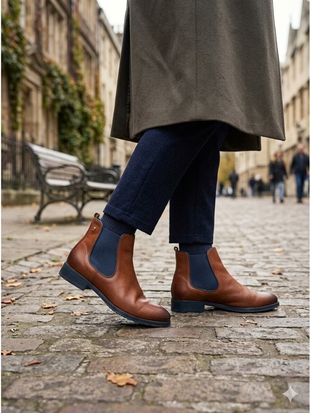 Pikolinos Royal Cuero Brown Leather Navy Blue Chelsea Ankle Boots 39 US 8.5 Goth